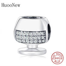 Huoonew pulseira pandora original, bracelete com pingente 925 prata esterlina café vinho copo para beber cristal cz, contas de cristal 2024 - compre barato