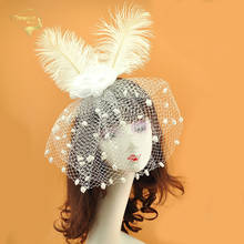 Chapéu de noiva fascinator de malha flor penas para festa de casamento chapéu feminino com véu de rosto com grampo de cabelo chapéu derby kentukie 2024 - compre barato