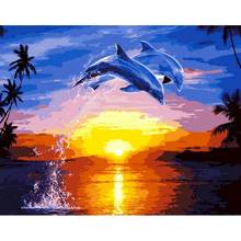 Gatyztory Sunset Dolphin Paint By Numbers For Adults Kids Landscape HandPainted Oil Painting Canvas Drawing Artwork Wall Decor 2024 - buy cheap