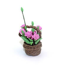 Accesorios en miniatura para casa de muñecas, Mini cesta de flores de jardín de simulación de clavel, modelo de planta en maceta, juguetes para Decoración de casa de muñecas, 1/12 2024 - compra barato