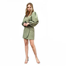 Vestido verde das mulheres 2021 novo elegante decote em v cintura alta lanterna mangas escritório senhoras estilo francês vestidos curtos feminino lr1220 2024 - compre barato