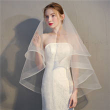 Kyunovia véu de noiva com duas camadas, branco marfim, folha curta de casamento simples de duas camadas com pente 2024 - compre barato