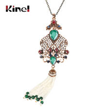 Kinel 2019 New Boho Tassel Necklace For Women Antique Gold Crystal Flower Vintage Wedding Jewelry Indian Pendant Necklace 2024 - buy cheap