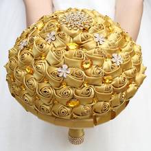 Buquê de flores artificiais românticas em ouro, buquê de casamento com strass e rosas, 30cm, decoração w224 g 2024 - compre barato