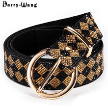 Barry.Wang New Leather Shiny Diamond Gold Women Belt Personality    Alloy Pin Buckle Belt Luxury All-match Geometric Party Daily 2024 - buy cheap