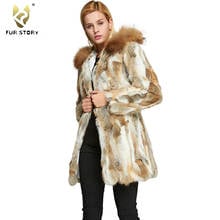 Womens Coats Rabbit Fur Coat Women with Raccoon Fur Trim Hood Winter jacket Women Jacket Fur Story FS010107 2024 - buy cheap