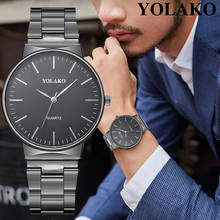 YOLAKO-reloj analógico de acero inoxidable para hombre, pulsera de cuarzo, con correa Newv 2024 - compra barato
