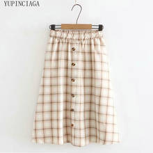 Korean style retro plaid skirt preppy style long Hight Waist A-line skirt 2020 new  spring Sweet Style Girl Casual Skirt 2024 - buy cheap