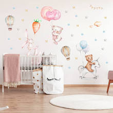 Adesivo de parede aquarela de animais, balão de ar quente, adesivo decorativo para quarto de crianças, decoração de parede de vinil pvc, nusery, adesivos decorativos diy 2024 - compre barato