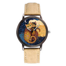 Новинка 2020, роскошные женские часы, модные креативные часы с милым котом, простые кварцевые часы в стиле ретро с джинсовым ремешком, подарок для женщин 2024 - купить недорого