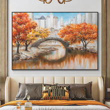 Abstract Trees Bridge River Painting 100% Hand Painted Oil Painting Modern Landscape Wall Art Canvas Painting For Home Decor 2024 - buy cheap