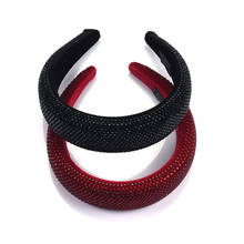 Velvet Rhinestone Hairband For Women Elegant Statement ZA Headband Jewelry Red Black Wide Large Hair Hoop Headwear Accessories 2024 - buy cheap