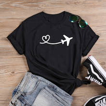 Camiseta de verão engraçada feminina, modo avião, camiseta feminina, manga curta, algodão, casual 2024 - compre barato