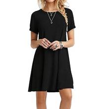 Womens Summer Plus Size T-Shirt Dress Short Sleeves Midi Swing  Plain Solid Color Crew Neck Casual Loose Pullover Tunic Tops 2024 - buy cheap