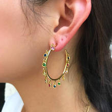 gold filled Multiple Round rainbow cz charm Earrings Jewelry gorgeous circle hoop Chandelier Earrings for Women fashion 2024 - buy cheap