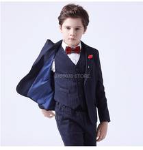 Kids Noble Jacket Vest Pants Bowtie 4Pcs Dress Flower Boys Luxurious Wedding Suit Children Piano Show Performance Party Costume 2024 - buy cheap