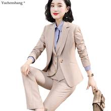 Apricot 3 Piece Set High-quality Women Work Pant Suit Blazer Suit For Office Lady Business Career Wear Jacket Vest and Pant 2024 - buy cheap