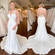 Vestido de noiva estilo sereia, veste de casamento 2019, renda, estilo sereia, com apliques 2024 - compre barato