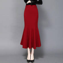 New High Waist Long Skirts Women Vintage Ruffle Mermaid Skirt For Women Red Swing Woolen Skirts 2024 - buy cheap