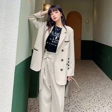 Korean Loose 2 Piece Outfits for Women Long Sleeve Solid Blazer With Belted Pants Casual Business Sets Women's Office Suit 2024 - buy cheap