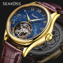 SEAKOSS Men's Star Sky Tourbillon Watches Sapphire Clocks Luxury Mechanical Hand Wind Movement Man leather Wristwatch Business 2024 - buy cheap