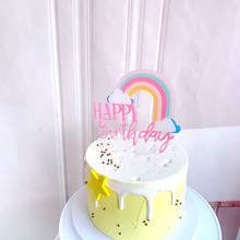 Decoração para bolo de aniversário infantil, decoração de arco-íris em acrílico, cobertura rosa para bolo de casamento, chá de bebê 2024 - compre barato