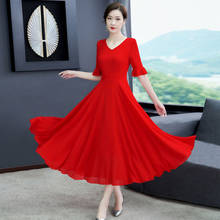 Summer Chiffon Plus Size Big Swing Half Trumpet Sleeve V-neck Ankle-length A-line Simple Black Red Fashion Cocktail Dresses 9145 2024 - buy cheap