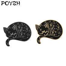 Black cat Enamel Pin A cute cat in a circle Brooch Animal Lapel Pin Gothic jewelry Star Moon Ornament Jeans bag Badge gifts 2024 - buy cheap