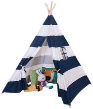 Крытый игровой домик-вигвам игрушка игрушечная палатка для детей ясельного возраста холст с футляром для переноски, синяя полоса 2024 - купить недорого