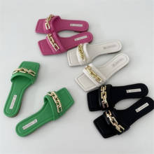 Flat Sandals Women Slippers Brand Design Gold Chain Ladies Slipper Open-Toe Beach Slides Women Slip On Sandal Casual Flip Flops 2024 - buy cheap