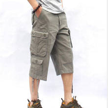 Мужские короткие брюки-карго, Свободные повседневные хлопковые укороченные брюки, модная мужская одежда, большие размеры 42, 44 2024 - купить недорого