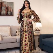 Мусульманское модное платье, вечерние платья, золотая вышивка, абайя, женские сетчатые кружевные халаты, Дубай, арабский турецкий кафтан, мусульманская одежда 2024 - купить недорого
