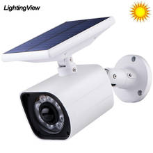 Lightingview forma da câmera luz de parede solar à prova dwaterproof água ao ar livre falso cctv segurança manequim câmera com sensor movimento pir lâmpada solar 2024 - compre barato