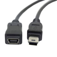 Оптовая продажа, черный кабель длиной 0,5 м, 1,5 м, USB 2,0 для передачи данных, 5-контактный удлинитель с Mini-USB на Mini-USB 2024 - купить недорого
