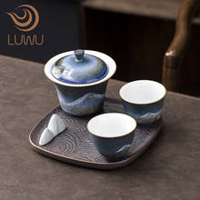 Conjuntos de chá de cerâmica luwu, bule para chá de montanha com bandeja chinês kung fu 2024 - compre barato