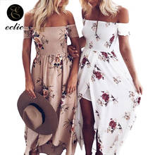 Túnica para praia sukienka vestido longo floral boho robe femme 2021 vestidos de verão para as mulheres chiffon fora do ombro coxa split vestido 2024 - compre barato