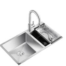 304 Stainless Steel Brushed Kitchen Sink Double Bowl Household Manual Sink Thickened Large Hand Sink Water Tank Stainless Sinks 2023 - купить недорого