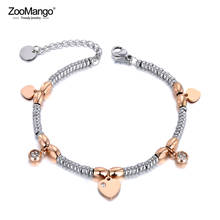 ZooMango Titanium Stainless Steel CZ Crystal Heart Charm Bracelets For Women Girls Rose Gold Color Chain Link Bracelet AB19104 2024 - buy cheap