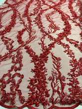 Tecido feito à mão vermelho bonito com pedras bordado francês tule tecido de renda/nigéria laço vestido de noite vestido casamento desig 2024 - compre barato