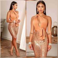 2020 new arrival sexy summer women halter natural sequined sleeveless solid knee-length dress 2024 - buy cheap