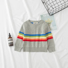 Suéter colorido arco-íris listrado para bebês, blusão de malha casual para meninas com gola redonda, outono e inverno 2020 2024 - compre barato