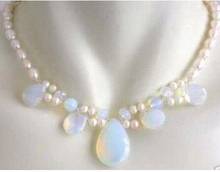 Fast SHIPPING Real opal drops pendant & white FW pearl necklace 17" 2024 - buy cheap