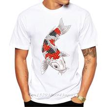 Camiseta masculina estilo japonês de tatuagem, camiseta estilo koi carpa de peixe, camiseta slim fit unissex, manga curta teeshirt hanukinterna 2024 - compre barato