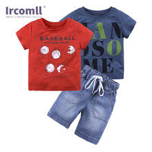 Irocmll/От 2 до 6 лет комплекты одежды для мальчиков летние красные рубашки 2020 + синяя футболка + джинсовые шорты комплект из 3 предметов, модные комплекты одежды для мальчиков 2024 - купить недорого