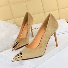 BIGTREE Fashion Sexy Women Pumps Nightclub Thin High Heel Suede Shallow Mouth Metal Pointed Single Shoes Party High Heels Mujer 2024 - buy cheap