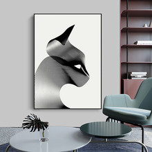 Impresiones minimalistas modernas de animales para decoración de sala de estar, cartel de líneas HD de gato de línea blanca y negra, Canva imágenes de pintura, pared artística 2024 - compra barato