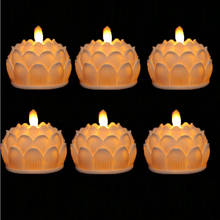 Pack of 6 Realistic AAA Battery Operated LED Lotus Candles,Romantic GardenParty Night Lighting For Beautiful Flameless Wedding 2024 - buy cheap