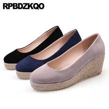 Size 4 34 2021 Fashion Slip On 3 Inch Black Platform Round Toe Pink Casual Shoes Women Wedge Cheap High Heels Suede Pumps Blue 2024 - buy cheap