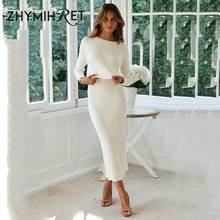 ZHYMIHRET Women Knitted  2 Pieces Set Sweater Dress Pullovers Skirts Set Elegant Office Lady Midi Dress Sets 2020 Autumn Winter 2024 - buy cheap
