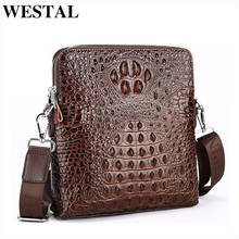 WESTAL Men's Leather Bag For Men Men's Shoulder Bag Desinger Crocodile Pattern Vintage Messenger Bag Crossbody Bag For Men 1126 2024 - buy cheap